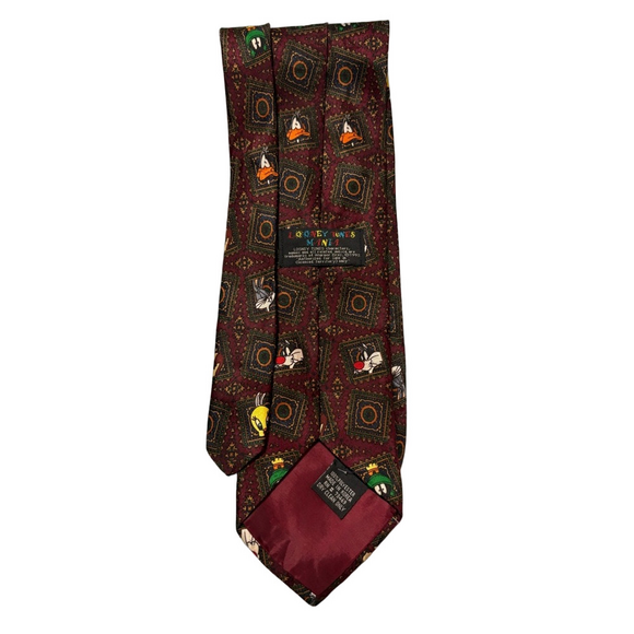 Classic Burgundy Novelty Men's Tie with Cartoon Motifs - Picture 2 of 4